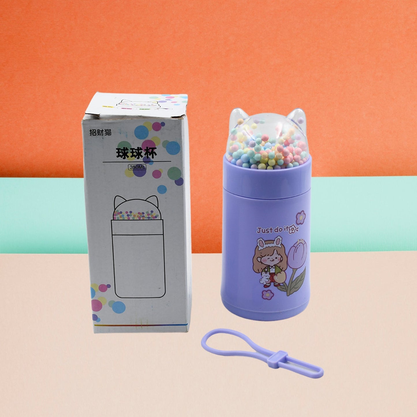 Girl Glass Water Bottle for School with Kid Sparkle Strap Cat Lid Sequins Glitter Glass Cup Birthday Gift Children 350ml (MOQ :- 80 pc)