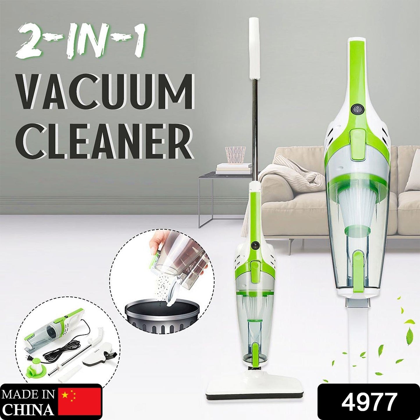 4977 Vacuum Cleaner, 2-in-1, Handheld & Stick for Home and Office Use 