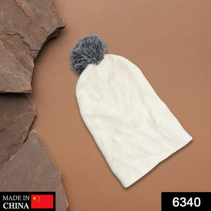 6340 Men's and Women's Skull Slouchy Winter Woolen Knitted Black Inside Fur Beanie Cap. 