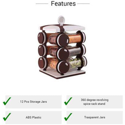 Spice jar Set - Food Grade Plastic 12pcs Spice jar (Brown Box)