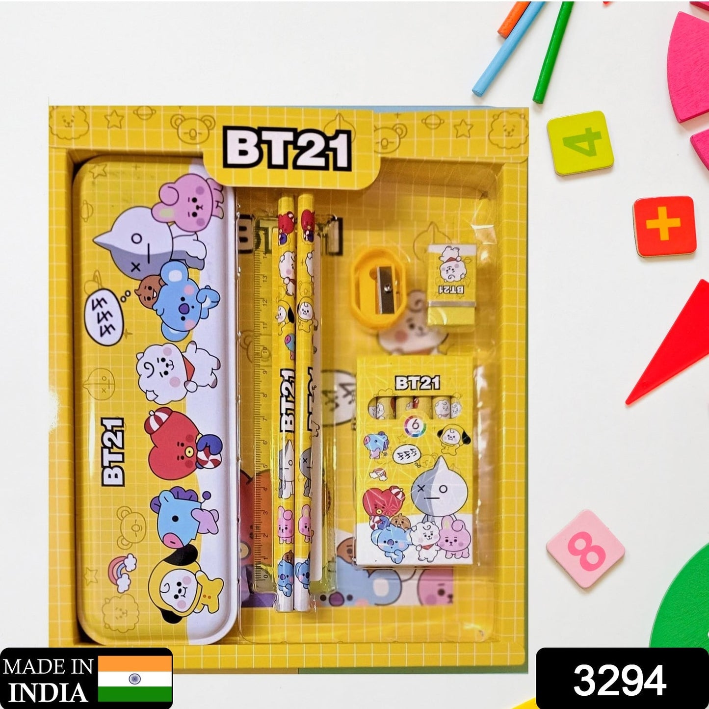 Stationery Kit for Kids - Stationery Set, Includes Metal Pencil Box, Sharpener, Pencil and Eraser Set, School Supply Set, Birthday Return Gift for Kids, Boys, Girls (12 pc Set)