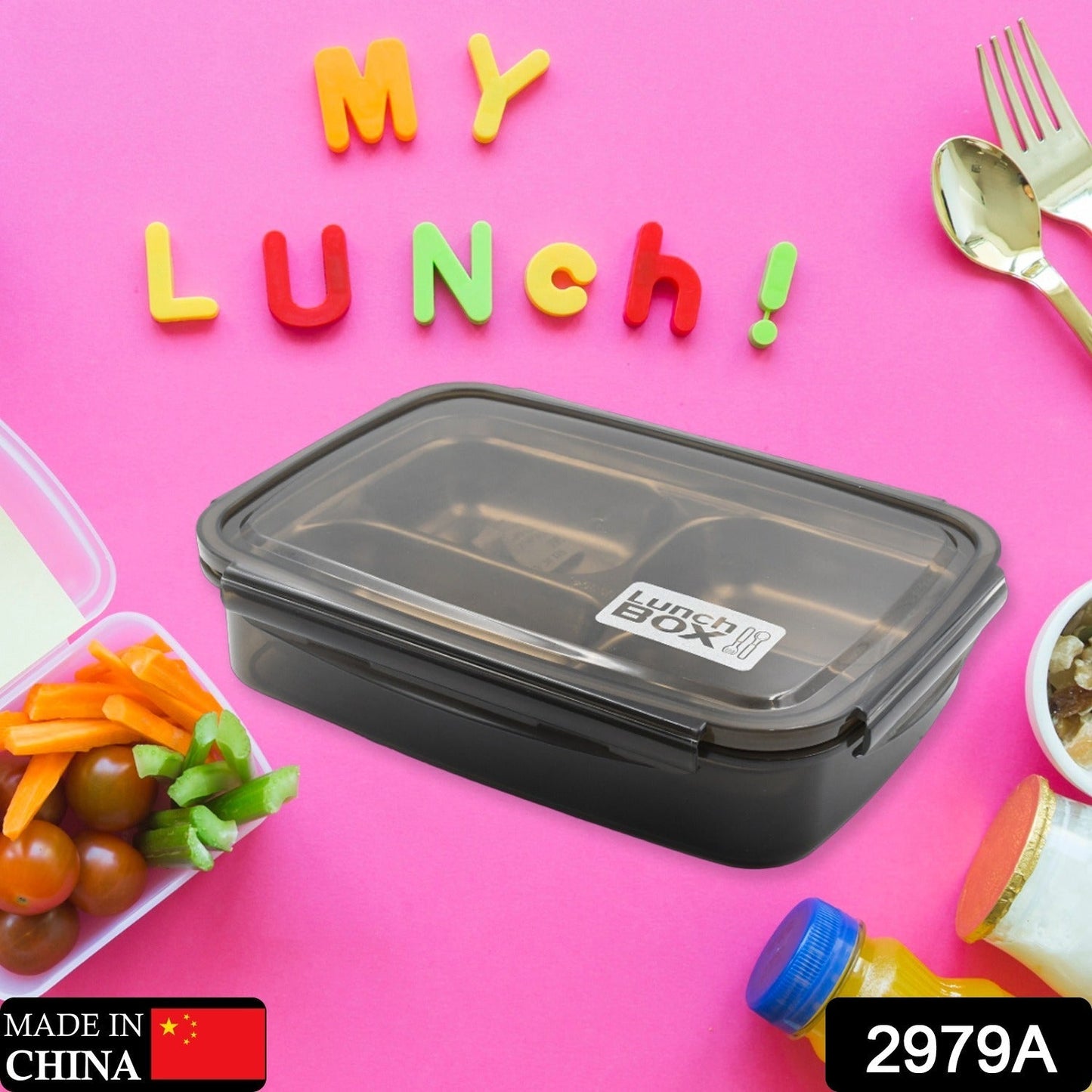 A Black Transparent 4 Compartment Lunch Box for Kids and adults, Stainless Steel Lunch Box with 4 Compartments For Office, Travel, School, Home