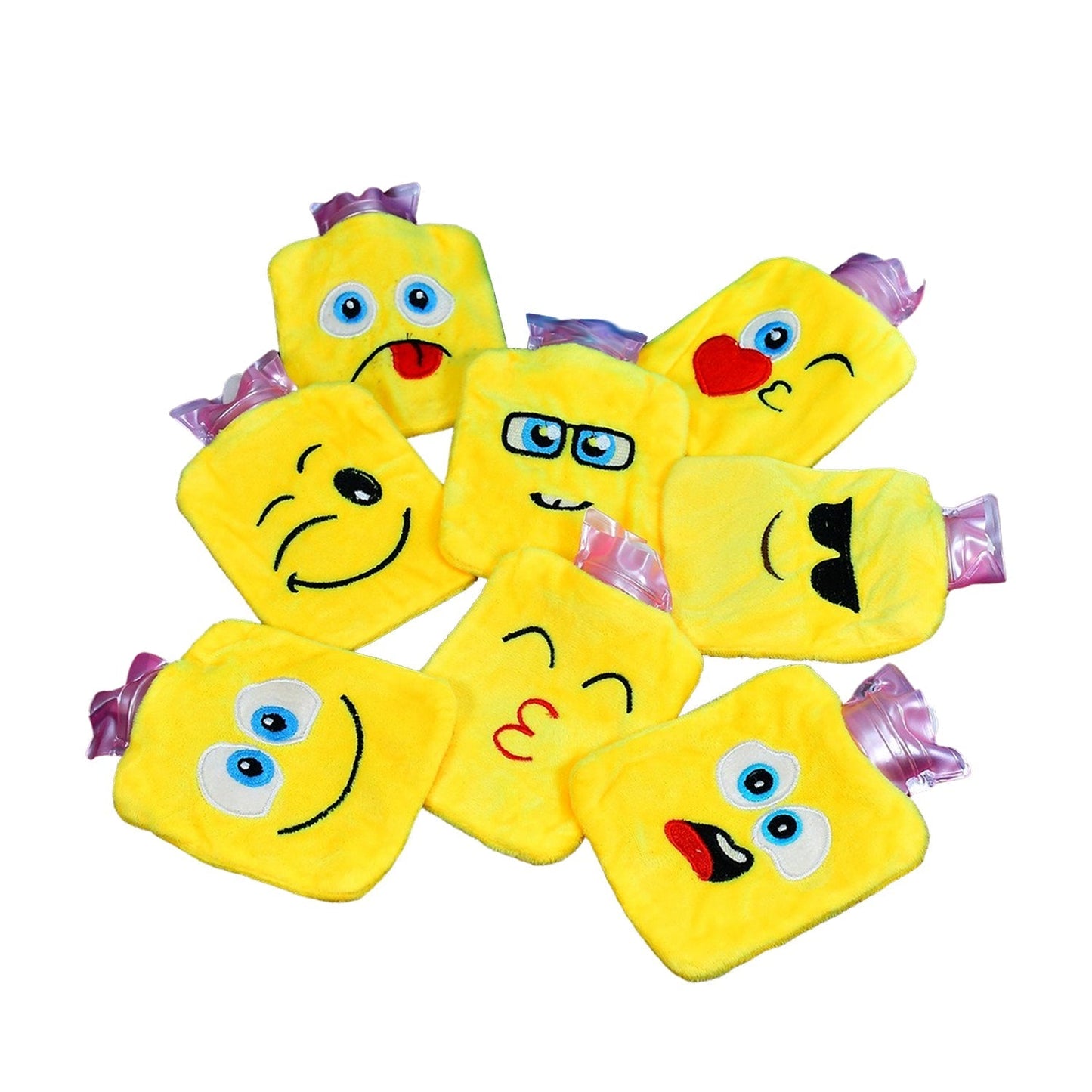 1pc Mix Emoji designs small Hot Water Bag with Cover for Pain Relief, Neck, Shoulder Pain and Hand, Feet Warmer, Menstrual Cramps.