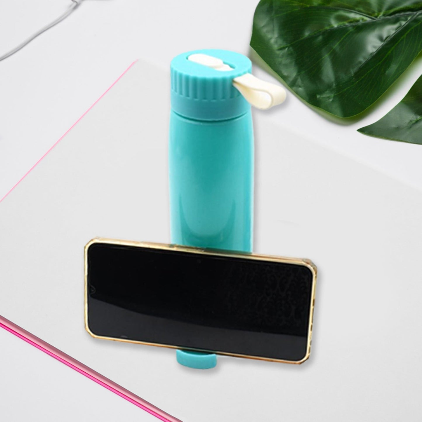 A PORTABLE WATER BOTTLE, CREATIVE WHEAT FRAGRANCE GLASS BOTTLE WITH MOBILE PHONE HOLDER WIDE MOUTH GLASS WATER 380ML (MOQ :- 80 PC)