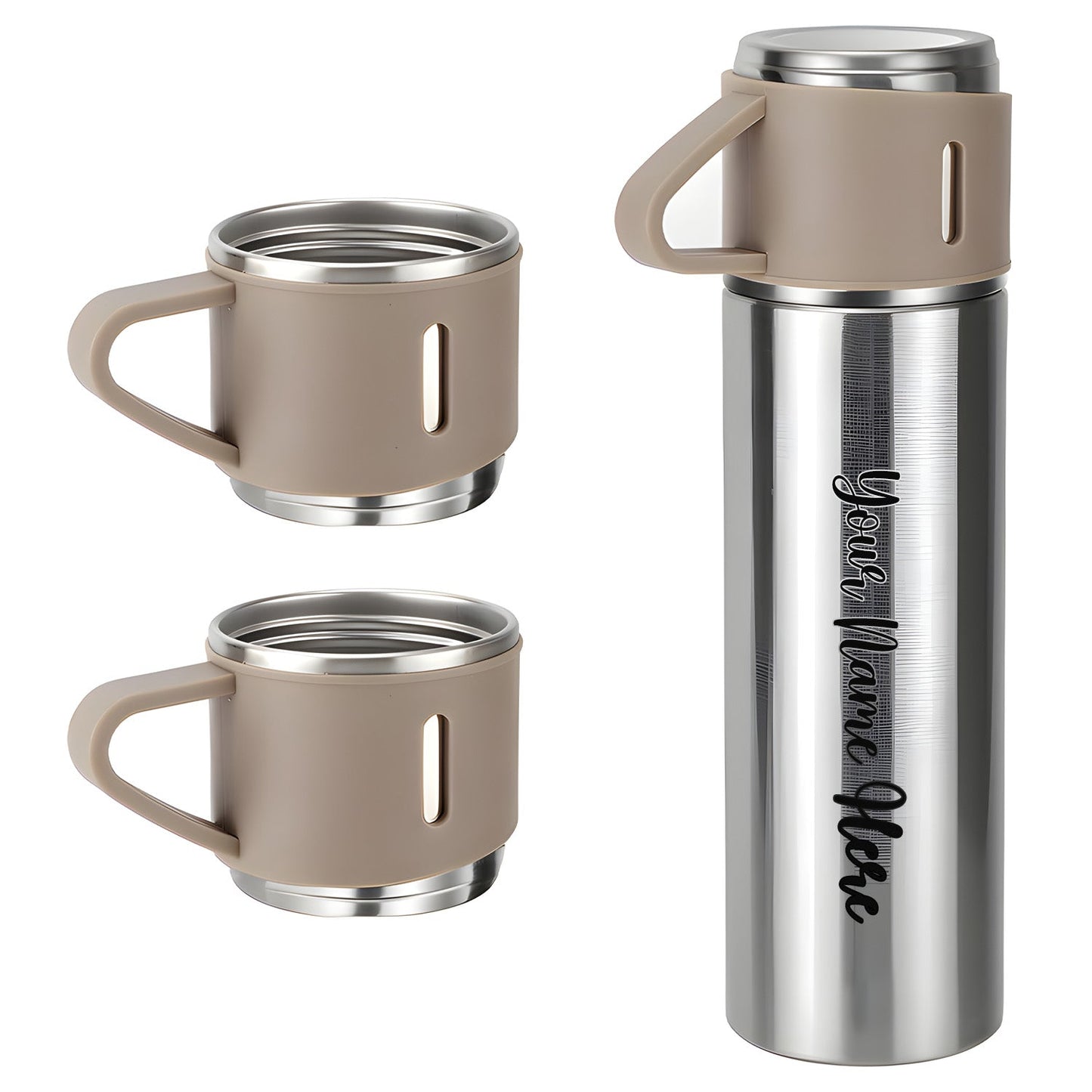 2834 Customized/Personalized Stainless Steel Water Bottle Vacuum Flask Set With 3 Steel Cups Combo | Gifting Custom Name Water Bottle | Gifts for boyfriend/Girlfriend/Employee | 500ML |