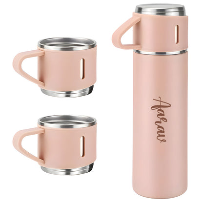 2834 Customized/Personalized Stainless Steel Water Bottle Vacuum Flask Set With 3 Steel Cups Combo | Gifting Custom Name Water Bottle | Gifts for boyfriend/Girlfriend/Employee | 500ML |