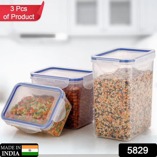 Classics Rectangular Plastic Airtight Food Storage Containers with Leak Proof Locking Lid Storage container set of 3 Pc( Approx Capacity 500ml,1000ml,1500ml, Transparent)