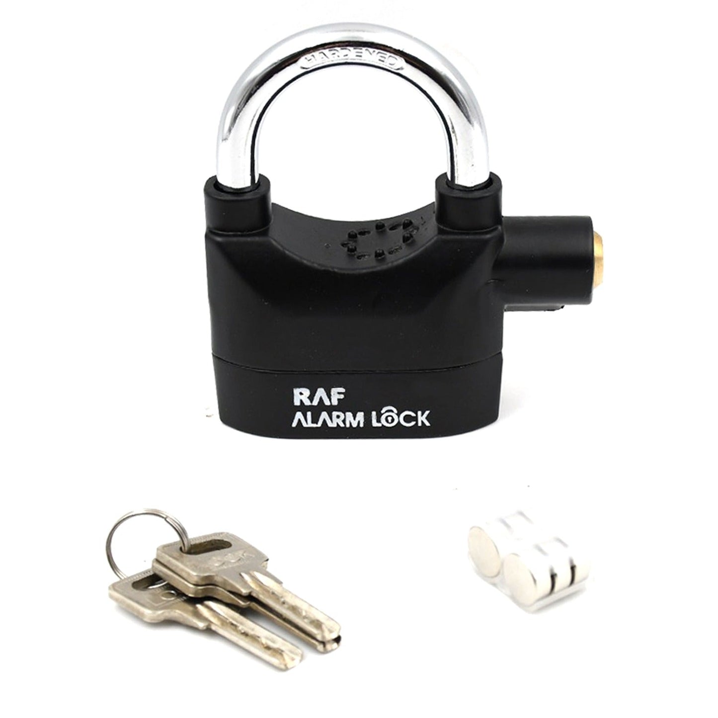 a Security Alarm Lock System | Waterproof Black Anti-theft Siren 110dba alarm anti Padlock FoR Bike | Door Window | Battery  padlock