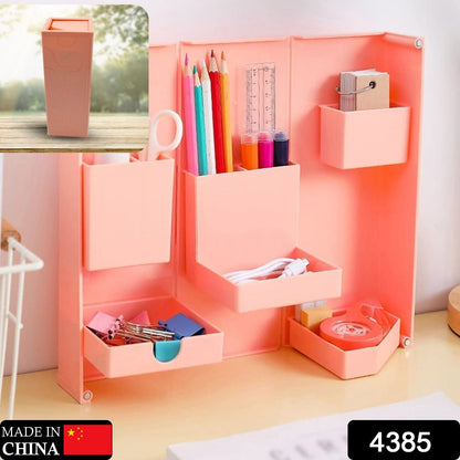 Multi-Purpose Pen Holder, Foldable Magnetic Kawaii Desk Pen Holder Pencil Makeup Storage Box Desktop Organizer Stand Case School Office Stationery