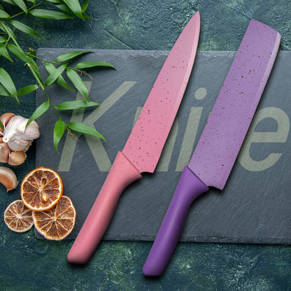 A Professional Colorful Kitchen Knives Set of 6 Pieces, Non-Stick Blades with High Carbon Stainless Steel, Sharp Kitchen Cutting Knives Set for Slicing, Paring and Cooking, Chef Kitchen Knives Set