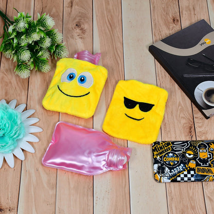 1pc Mix Emoji designs small Hot Water Bag with Cover for Pain Relief, Neck, Shoulder Pain and Hand, Feet Warmer, Menstrual Cramps.