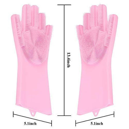 0714A Reusable Silicone Cleaning Brush Scrubber Gloves (Multicolor) 