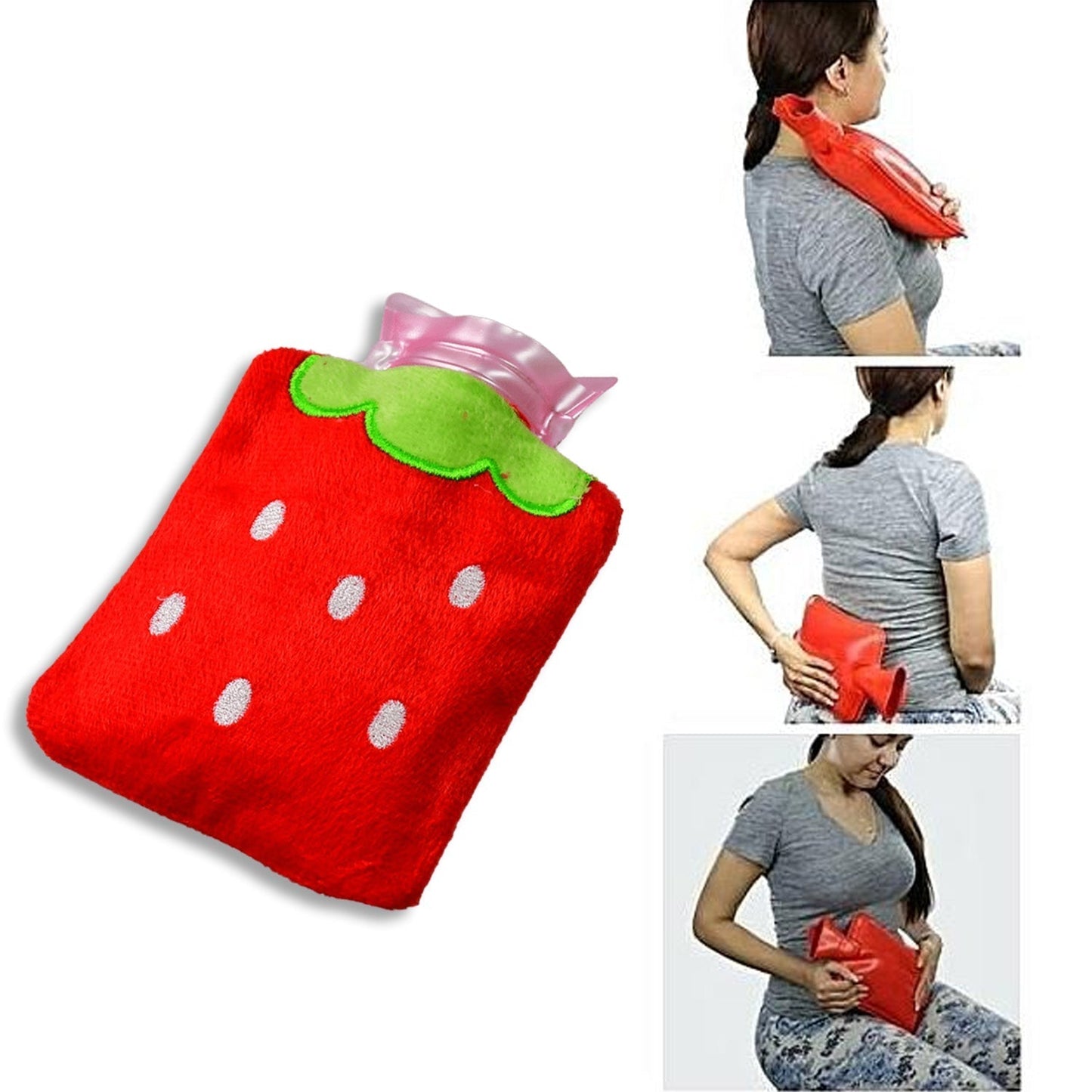 Strawberry small Hot Water Bag with Cover for Pain Relief, Neck, Shoulder Pain and Hand, Feet Warmer, Menstrual Cramps.