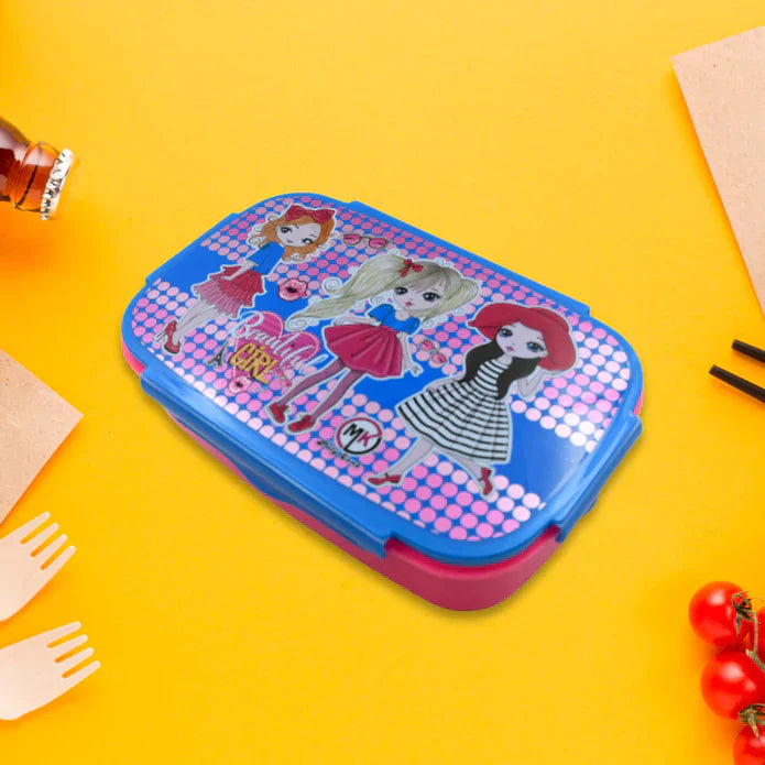 CARTOON PRINTED PLASTIC LUNCH BOX WITH INSIDE SMALL BOX & SPOON FOR KIDS, AIR TIGHT LUNCH TIFFIN BOX FOR GIRLS BOYS, FOOD CONTAINER, SPECIALLY DESIGNED FOR SCHOOL GOING BOYS AND GIRLS