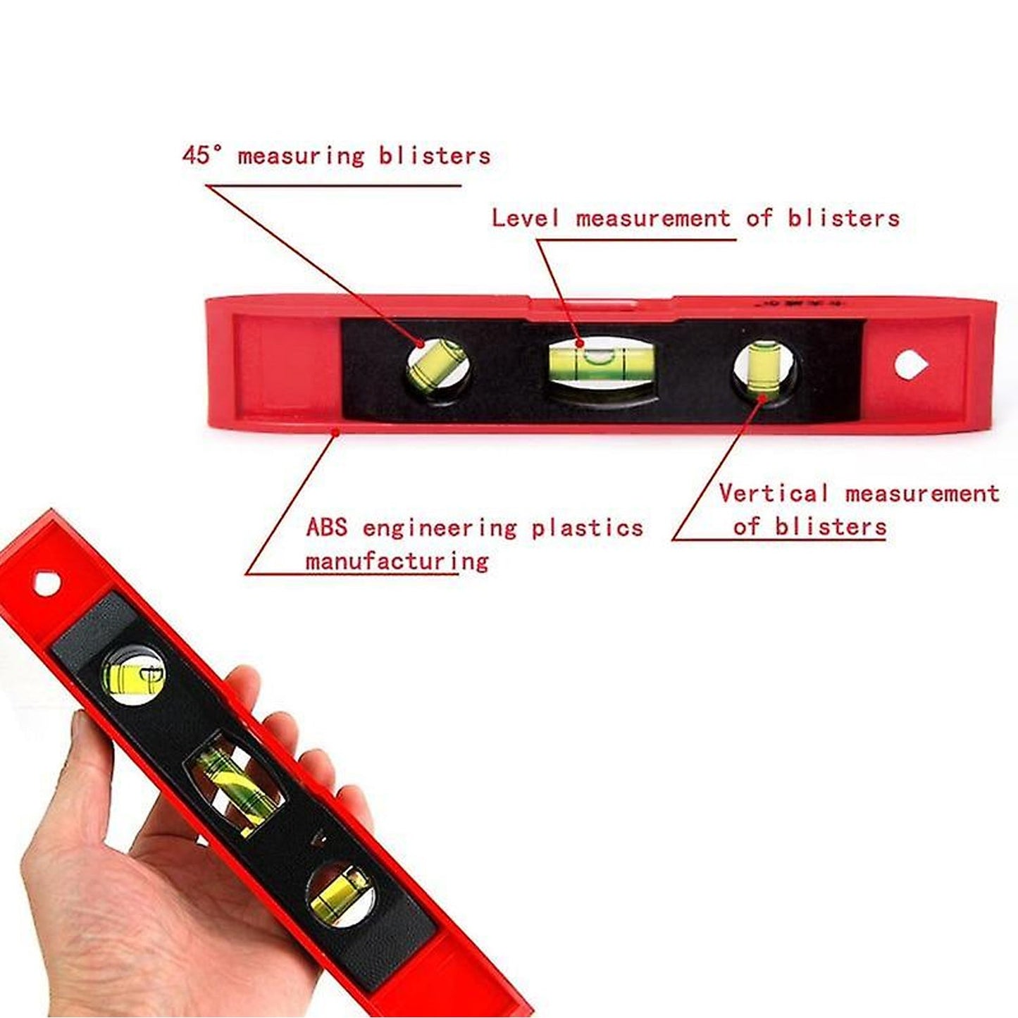 a 3 Bubble Mini Spirit Level Plastic Torpedo Carpenter's Spirit Level Measurement tools