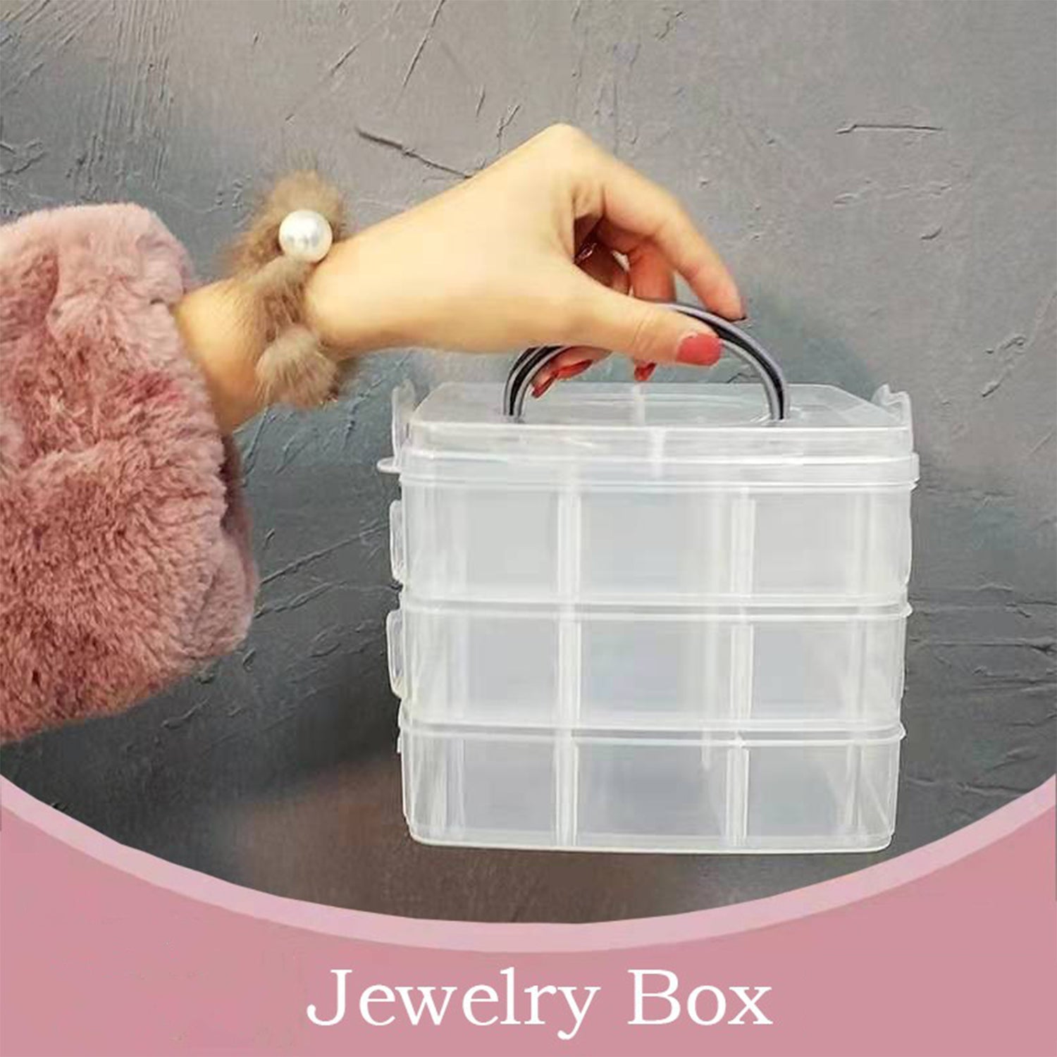 2644 3-Tier 18 Sections Transparent Stackable Adjustable Compartment Slot Plastic Craft Storage Box 