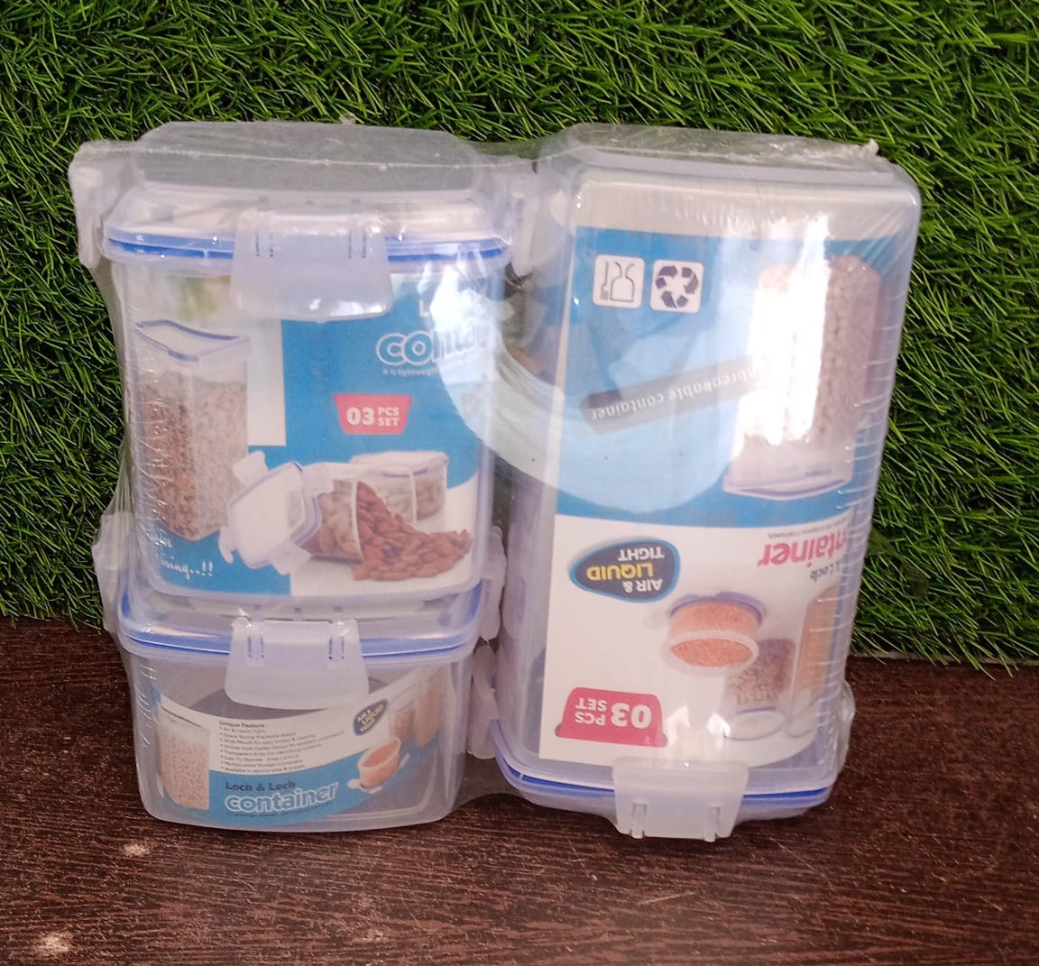 Rectangle ABS Airtight Food Storage Containers with Leak Proof Locking Lid Storage container set of 3 Pc (Approx Capacity 500ml,1000ml,1500ml, Transparent)