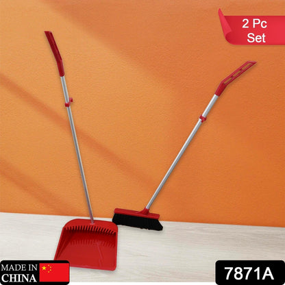 A Broom and Dustpan Cleaning Set Long Handled Dustpan and Brush Handle Dust Pan Broom Sweeper Long Handle Broom and Dustpan Set for Kitchen, Home, Lobby Schools, Hospital etc.