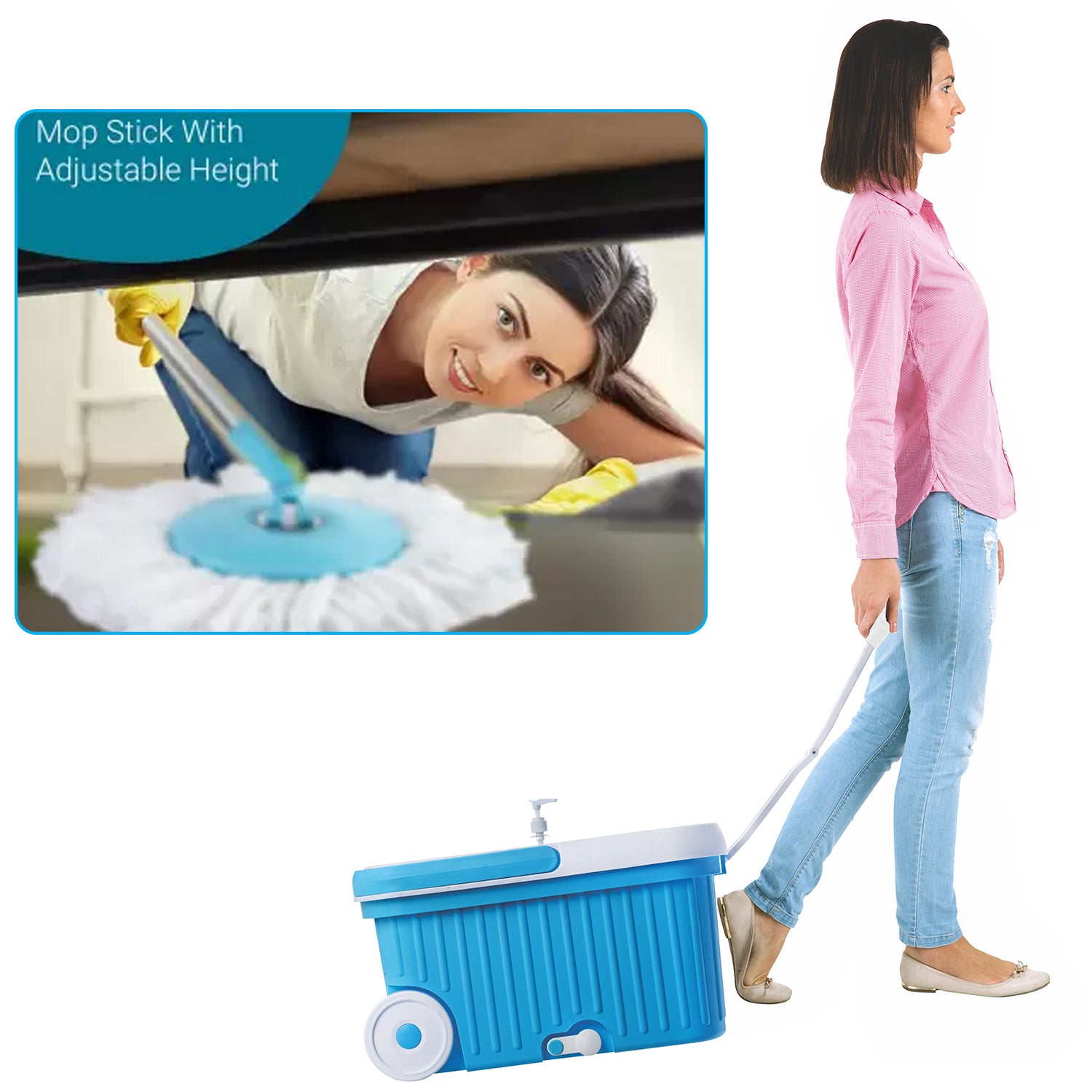 8712 Sporty Plastic Spin Mop with Bigger Wheels and Plastic Auto Fold Handle for 360 Degree Cleaning. 