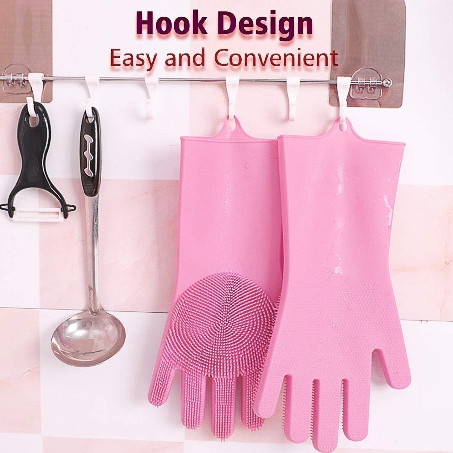 0714A Reusable Silicone Cleaning Brush Scrubber Gloves (Multicolor) 