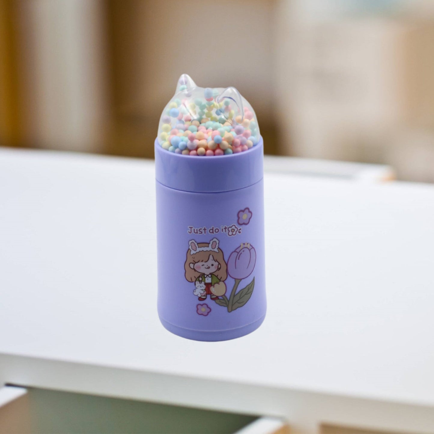 Girl Glass Water Bottle for School with Kid Sparkle Strap Cat Lid Sequins Glitter Glass Cup Birthday Gift Children 350ml (MOQ :- 80 pc)