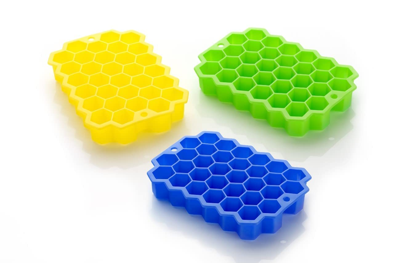 7161 Flexible Silicone Honeycomb Design 37 cavity Ice Cube Moulds Trays Small Cubes For Whiskey Tray For Fridge (Multicolor) 