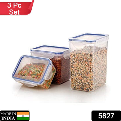 Rectangle ABS Airtight Food Storage Containers with Leak Proof Locking Lid Storage container set of 3 Pc (Approx Capacity 500ml,1000ml,1500ml, Transparent)