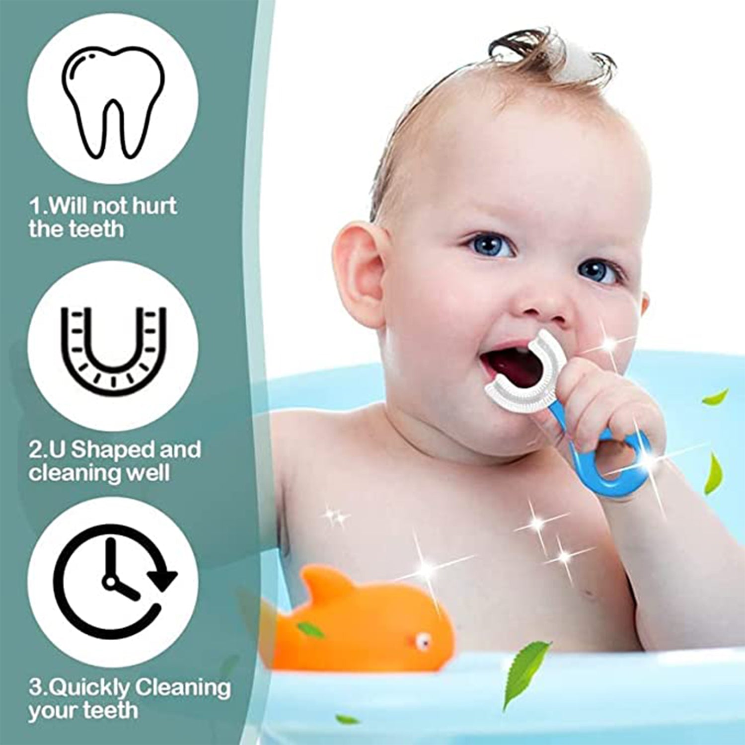 4002 U Shaped Toothbrush for Kids, 2-6 Years Kids Baby Infant Toothbrush, Food Grade Ultra Soft Silicone Brush Head 