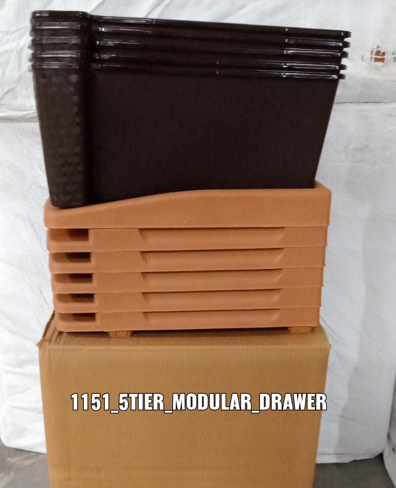 1151 5tier Plastic Modular Drawer System For Multiple Use (Brown colour) 