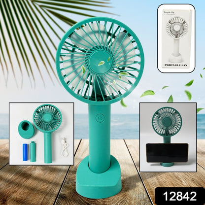 12842 Portable Handheld Fan With 3 Speeds Battery Operated Fan Rechargeable Multi Colors As Base Phone Holder Fan (Battery Included)