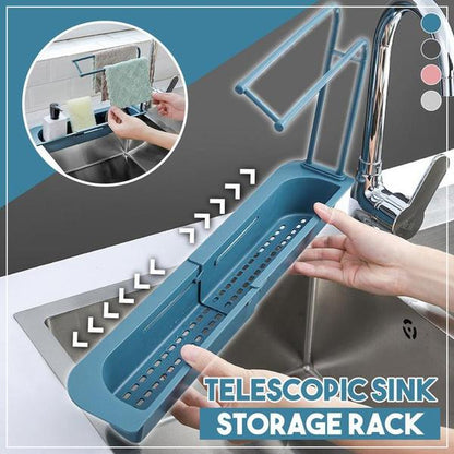 2307 Telescopic Adjustable Faucet Rack Dish Brushes Sponge Storage Shelves Sink Drain 