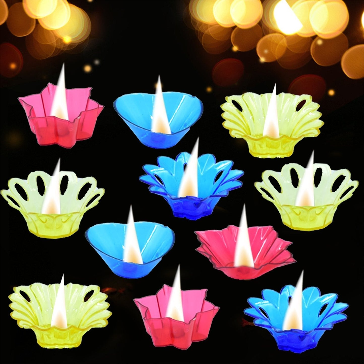 Plastic Candle Cup with Multi Shape Diwali Diya Cup (Multicolor)