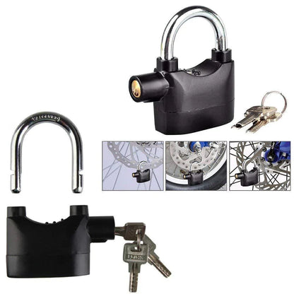 a Security Alarm Lock System | Waterproof Black Anti-theft Siren 110dba alarm anti Padlock FoR Bike | Door Window | Battery  padlock