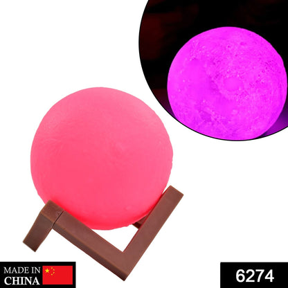 6274 Moon Night Lamp Pink Color with Wooden Stand Night Lamp for Bedroom 