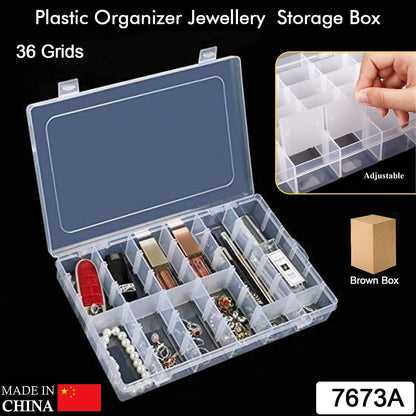 a 36 Grids Clear Plastic Organizer Jewelry Storage Box with Adjustable Dividers, Transparent Organizer Box (1pc)