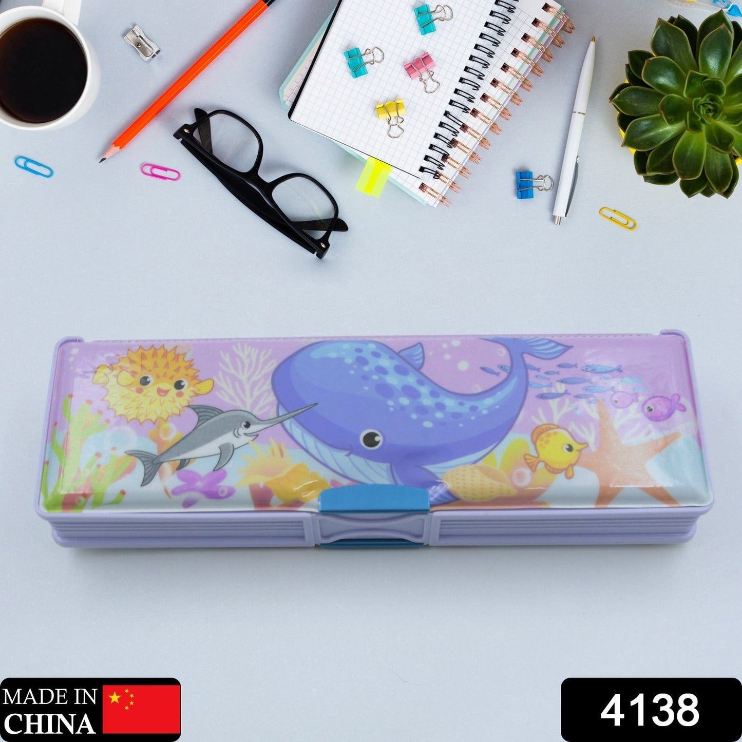 Multipurpose Compass Box, Plastic Double Deck Pencil Case with 2 Compartments, Supplies Utility Box Storage Organizer, Pencil Box for School, Cartoon Printed Pencil Case for Kids, Birthday Gift for Girls & Boys