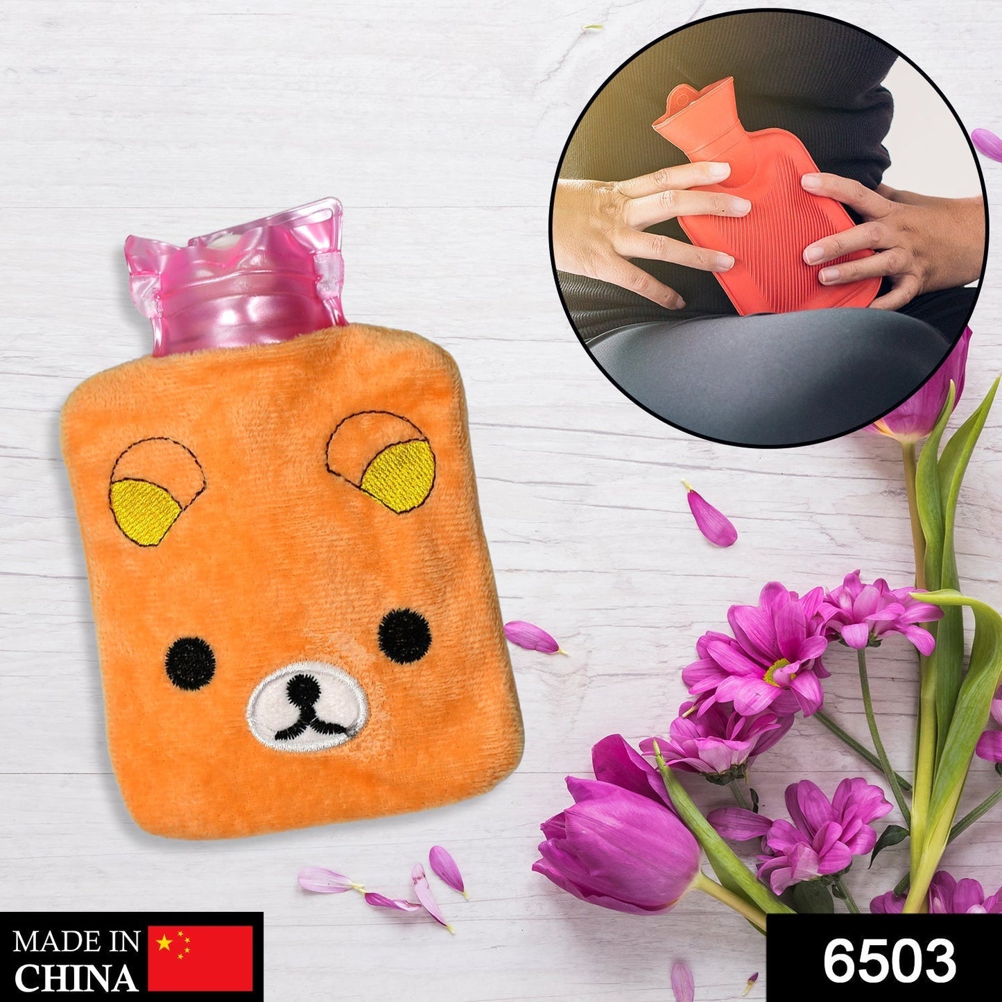 Orange Panda small Hot Water Bag with Cover for Pain Relief, Neck, Shoulder Pain and Hand, Feet Warmer, Menstrual Cramps.