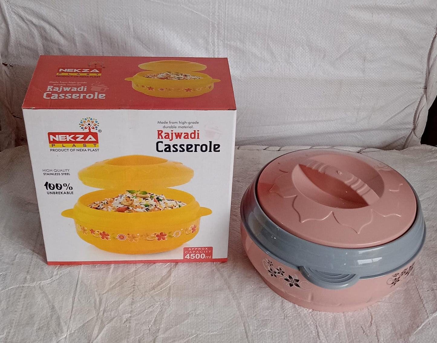 High Quality Steel Casserole Box for Food Searving Inner Steel Insulated Casserole Hot Pot Flowers Printed Chapati Box for Roti Kitchen (Approx 4500 ml)