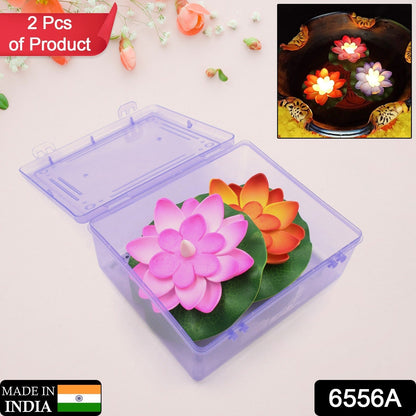 a WATER FLOATING SMOKELESS CANDLES & LOTUS FLOWERS SENSOR LED TEALIGHT FOR OUTDOOR AND INDOOR DECORATION - PACK OF 2 CANDLE CANDLE (PACK OF 2)