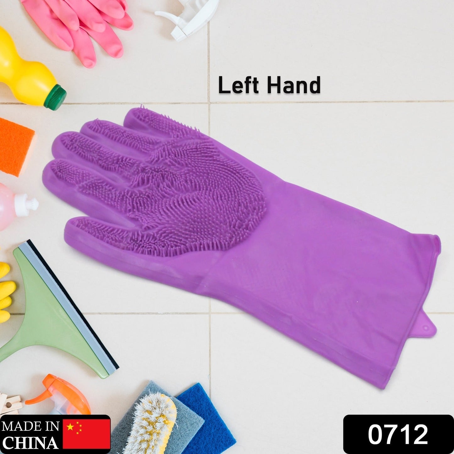 Dishwashing Gloves with Scrubber| Silicone Cleaning Reusable Scrub Gloves for Wash Dish Kitchen| Bathroom| Pet Grooming Wet and Dry Glove (1 Pc Left Hand Gloves)