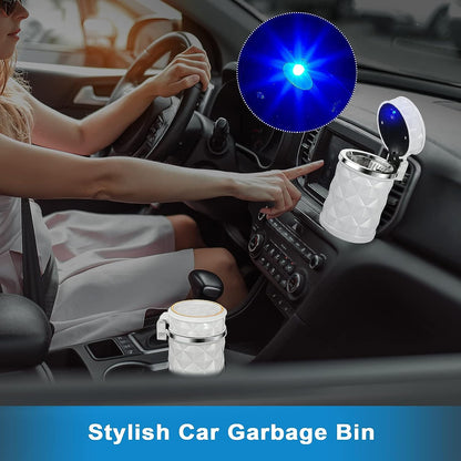 Car Cupholder Travel Ashtray with Lid and LED Light, Portable with Blue LED Light Ideal Decorative Cigar Ash Bucket, Cigarette Ashtray, Car Waste Bin