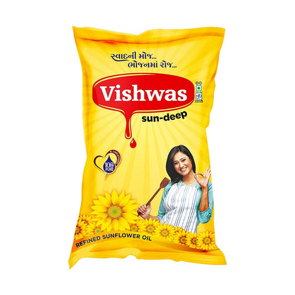 A Vishwas Sunflower Oil Jar & Pouch | Refined Sunflower Oil 100% Natural and Pure Sunflower Cooking Oil