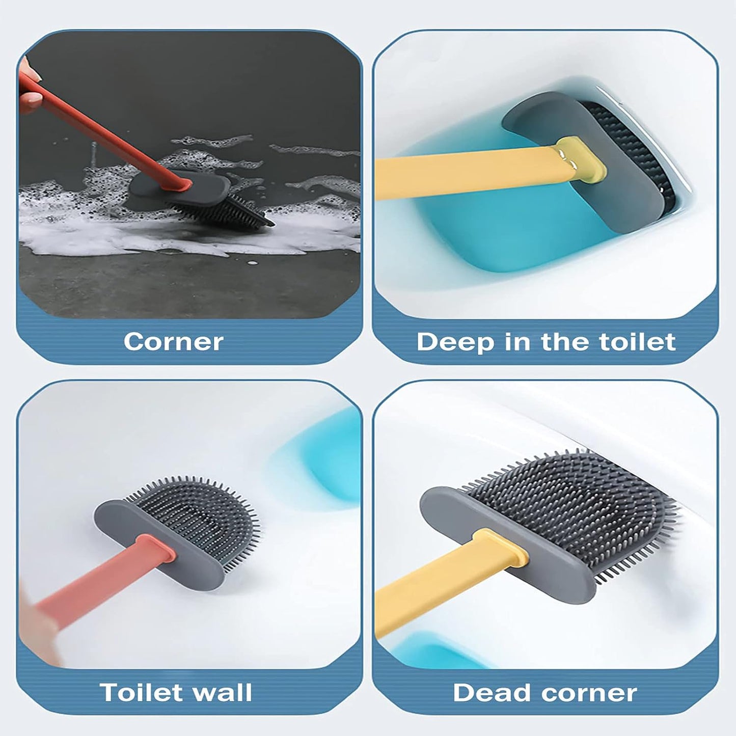 L Silicone Toilet Brush/ Flexible Soft Bristle Brush with Quick Dry Holder Cleaning Brush for Toilet Accessories ( Without Box )