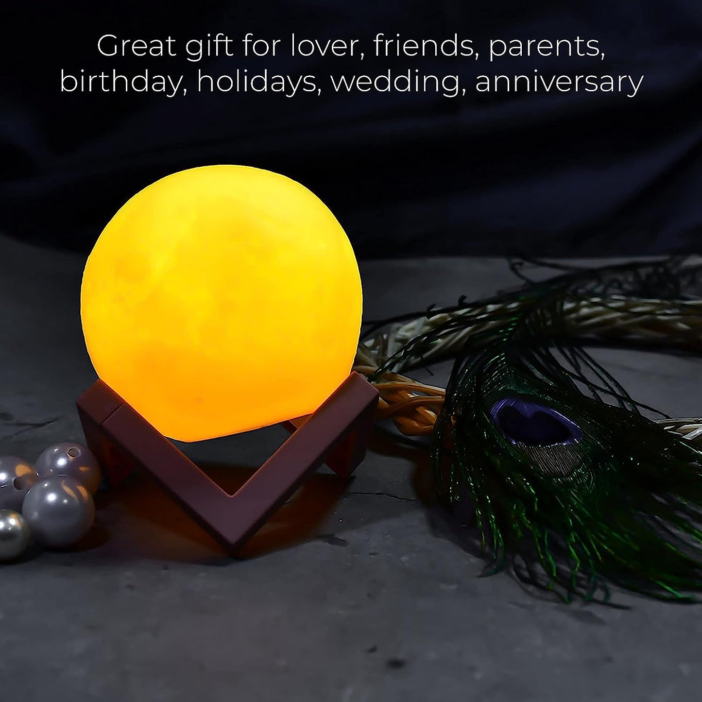 A true home Moon Night LAMP with Wooden Stand Night LAMP for Bedroom