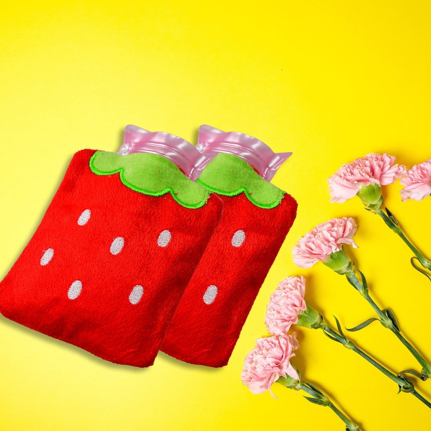 Strawberry small Hot Water Bag with Cover for Pain Relief, Neck, Shoulder Pain and Hand, Feet Warmer, Menstrual Cramps.