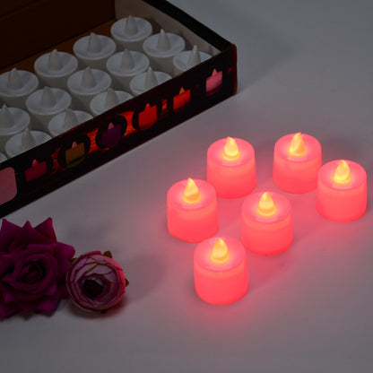 6633 Red Flameless LED Tealights, Smokeless Plastic Decorative Candles - Led Tea Light Candle For Home Decoration (Pack Of 24) 