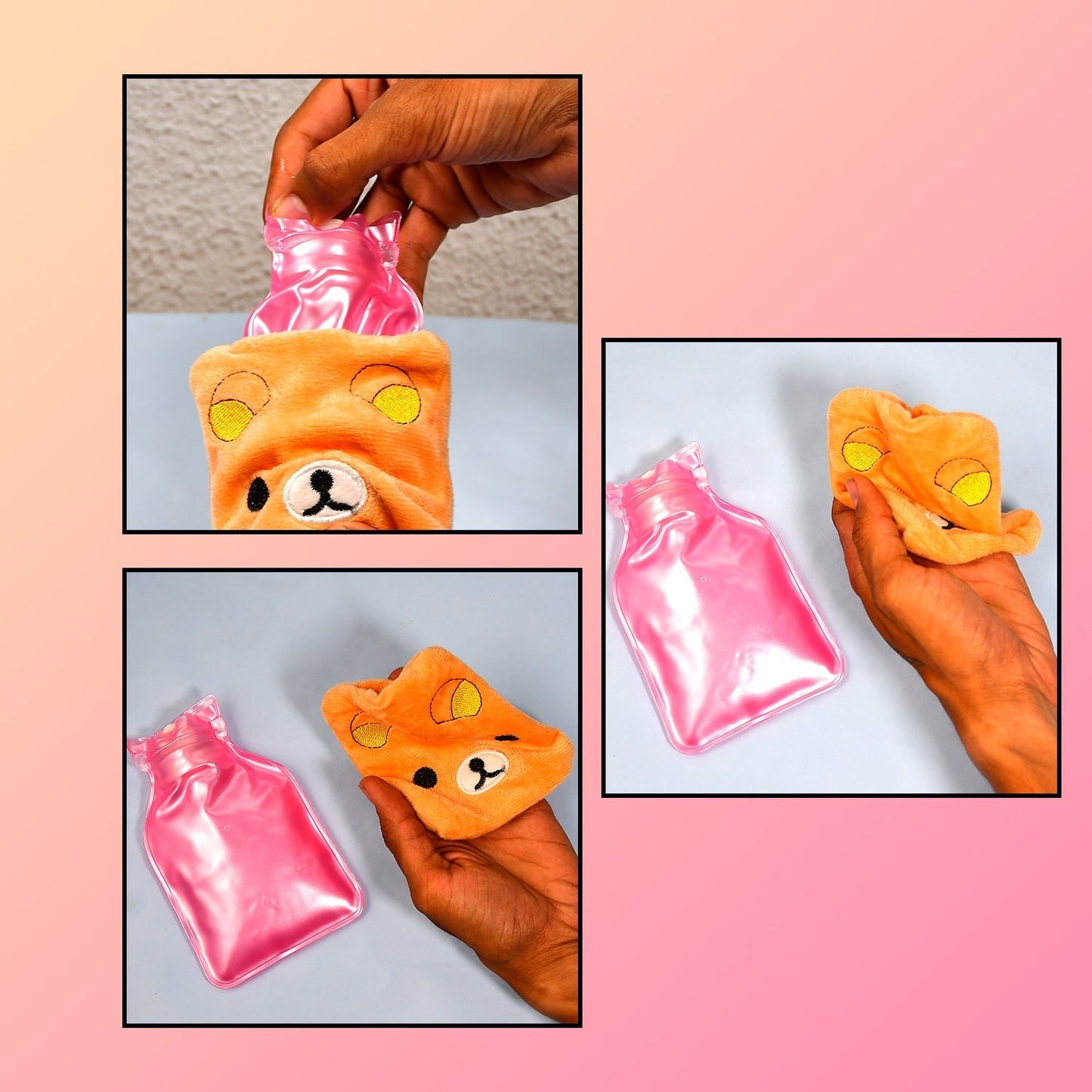 Orange Panda small Hot Water Bag with Cover for Pain Relief, Neck, Shoulder Pain and Hand, Feet Warmer, Menstrual Cramps.