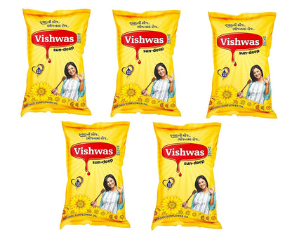 A Vishwas Sunflower Oil Jar & Pouch | Refined Sunflower Oil 100% Natural and Pure Sunflower Cooking Oil