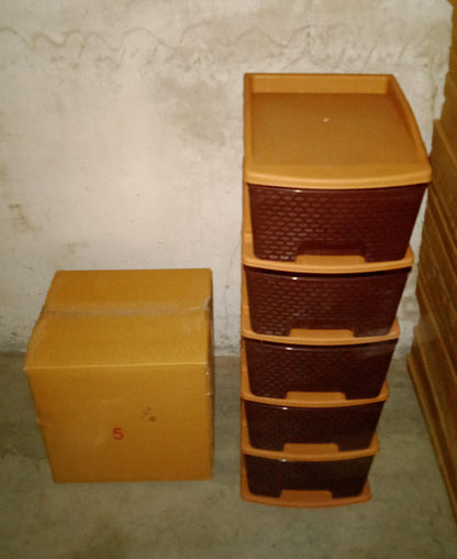 5tier Plastic Modular Drawer System For Multiple Use (Brown colour)