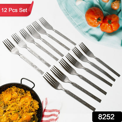 8252 Stainless Steel Forks Spoon Set Of 12 - Fork Spoon Set For Home And Kitchen Fork High Quality Premium Fork Spoon (12 Pcs Set)